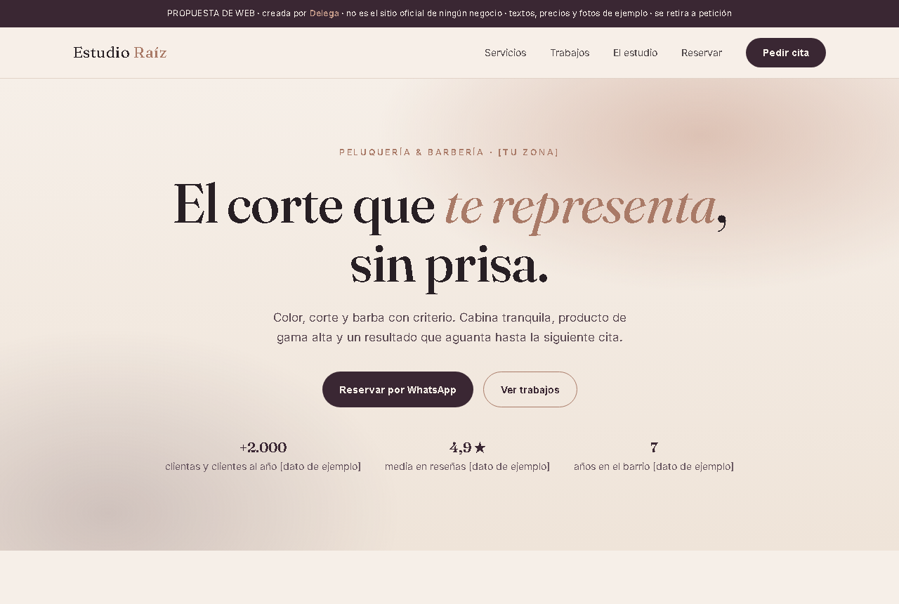 Web de demostración Estudio Raíz, peluquería y barbería