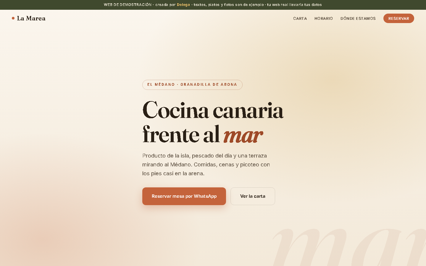 Ejemplo de web premium hecha por Delega: restaurante La Marea