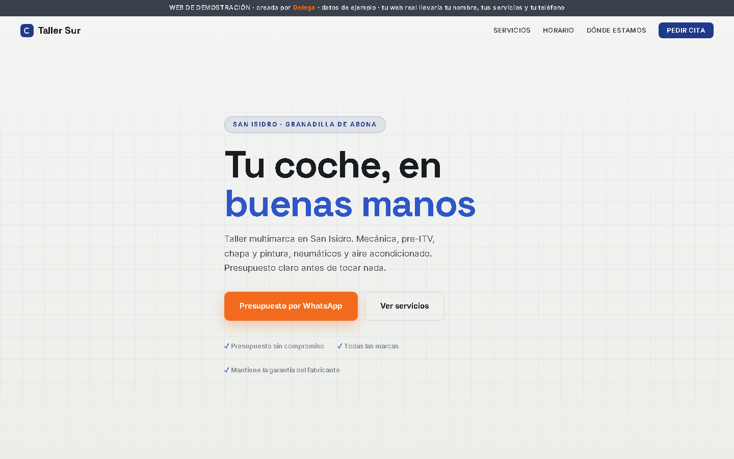 Web de demostración Taller Sur, taller mecánico en San Isidro